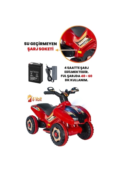 Müzikli Ve Led Işıklı Rang Akülü Atv 6v Kırmızı Kırmızı