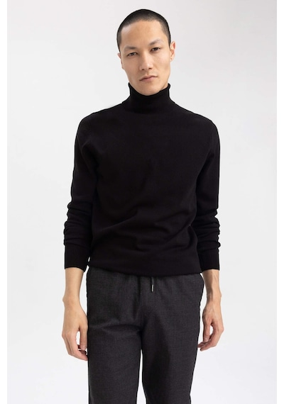 DeFacto Siyah Slim Fit Dar Kesim Balıkçı Yaka Basic Düz Triko Kazak R1124AZ23WNBK27