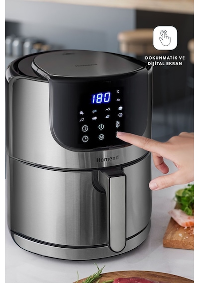 Homend Airfryday 2502H 8 Farklı Program, 5 Litre Dokunmatik Ekranlı Fritöz Inox