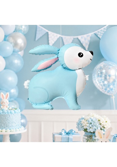 Mavi Retro Tavşan Folyo Balon 60x59 Cm Doğum Günü Baby Shower Parti Süsü Dekorasyonu Çok Renkli