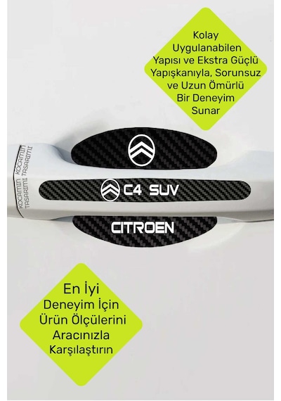 Citroen C4 Suv Kapı İçi Koruma Seti C4 Suv Serisine Uygun Karbon Desenli Şık Beyaz Yazılı Tasarım