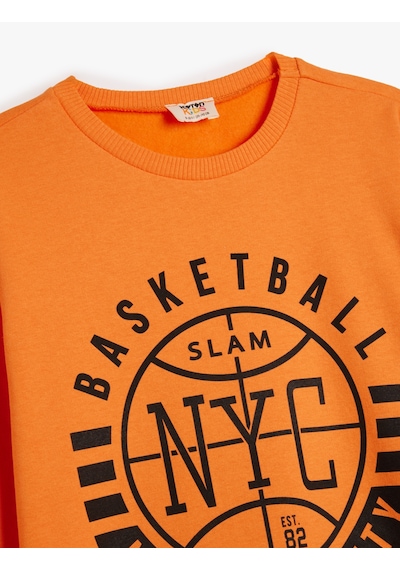 Koton Sweatshirt Uzun Kollu Bisiklet Yaka Basketbol Temalı Baskı Detaylı Turuncu 5wkb10242tk Turuncu