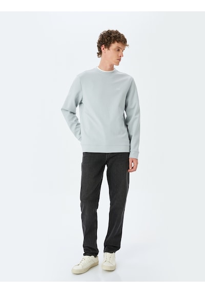 Koton Bisiklet Yaka Basic Pamuk Karışımlı Minimal Baskılı Sweatshirt Gri 5sam70004mk Gri