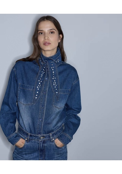 İpekyol Çıkarılabilir Fularlı Denim İndigo Kadın Gömlek Iw6260025145