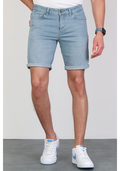 HLT Jeans Erkek Taşlamalı Rahat Kesim Likralı Esnek Mavi Jean Denim Kot Şort 001