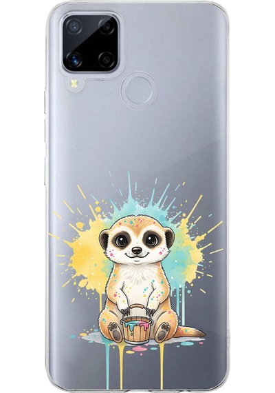 Realme C15 İle Uyumlu Splash Mirket Tasarımlı Şeffaf Silikon Kılıf Şeffaf