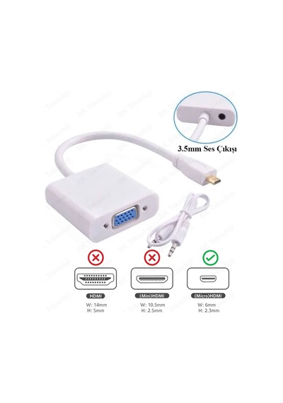 Micro Hdmı To Vga Ses Destekli Çevirici Adaptör
