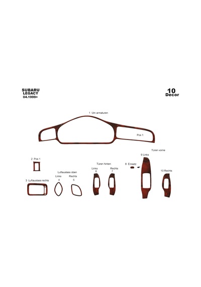 Subaru Legacy Torpido Kaplama 1999-2004 10 Parça Maun