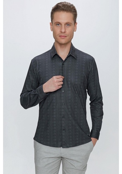 Efor G 1525 Slim Fit Siyah Spor Gömlek Siyah