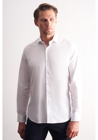 İmza Beyaz Yarım İtalyan Yaka Uzun Kol Premium Slim Fit Pamuklu Gömlek 1004255198 Beyaz