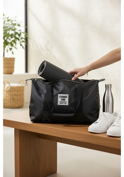 Enoch Unisex Slogan Baskılı Su Geçirmez Kumaş Spor Ve Seyahat Çantası Siyah