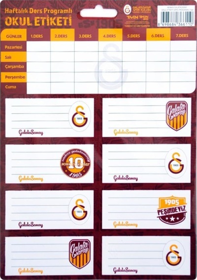 Galatasaray Ders Programlı Okul Defter Etiketi - 3 Yaprak