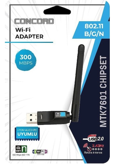 Concord W7 Uydu Alıcı Ve Pc Uyumlu 300 Mbps Wireless Usb Adaptör