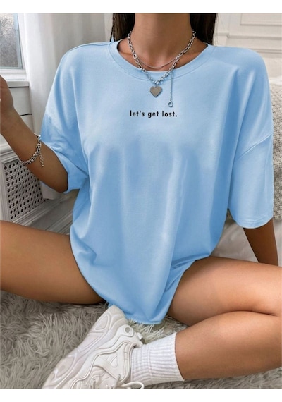 Kadın Beyaz Lets Get Lost Baskılı Oversize T-shirt 001