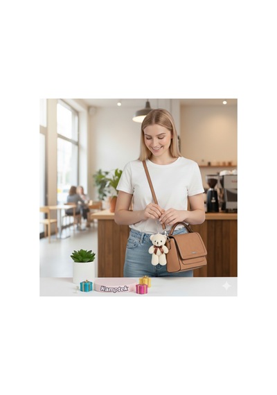 Peluş Tasarım Anahtarlık Aksesuar Ayıcık Hediyelik Anahtarlık Krem Krem