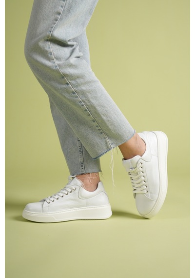 Analin Shoes Kadın Hakiki Deri Bağcıklı Casual Spor Ayakkabı Beyaz