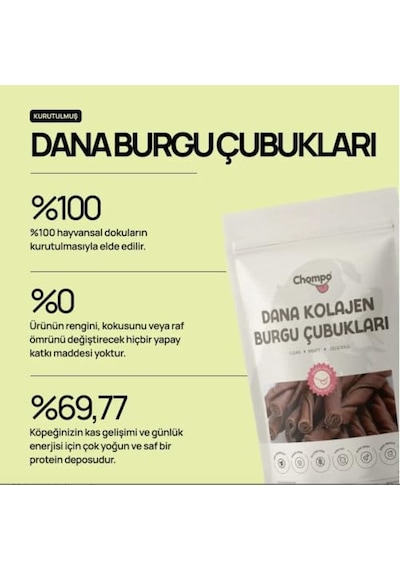 Ayrex Chompo Dana Kolajen Burgu Çubukları 100% Doğal Katkısız Köpek Ödül Maması 100 Gr