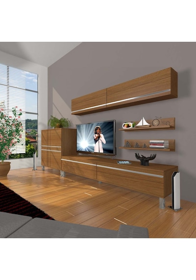 Decoraktiv Eko 6y Mdf Std Krom Ayaklı Tv Ünitesi Tv Sehpası Ceviz