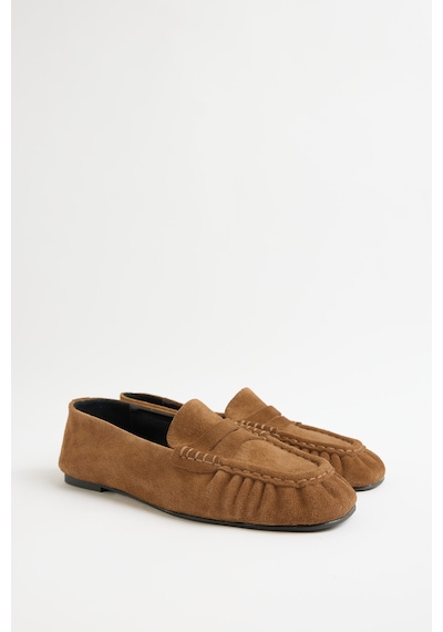 Lutvelizade Loafer 2510 Büzgülü Detaylı Camel Süet Kadın Loafer