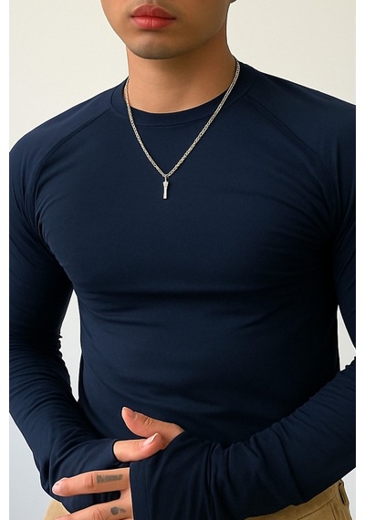 Erkek Uzun Kollu Basic T-shirt Lacivert