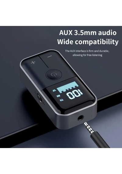 2 Si 1 Arada Bluetooth 5.4 Ses Alıcı & Verici 3.5mm Aux, Tf Kart Çalar, Led Ekranlı Kablosuz Adaptör, Dahili Pil, Araba, Tv, Pc & Hoparlör İçin Stereo Müzik Aktarıcı M20