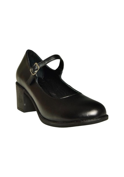 Fox Shoes V468297203 Siyah Hakiki Deri Kalın Topuklu Kadın Ayakkabı Siyah