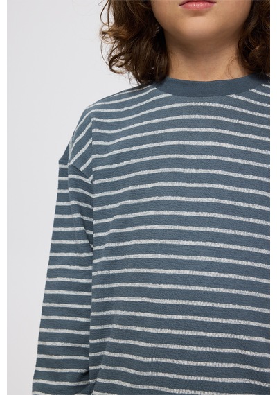 Panço Erkek Çocuk Çizgi Desenli Petrol Sweatshirt Mavi
