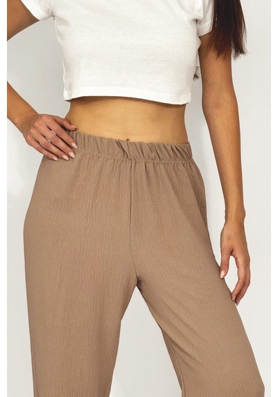 Kadın Beli Lastikli Ayrobin Eşofman Pantolon Vizon
