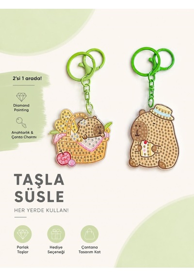 5d Elmas Taş İşlemeli Anahtarlık & Çanta Charmı 2'li Set 5x6 Cm Diamond Painting Keychain & Bag Charm Bkbt17863