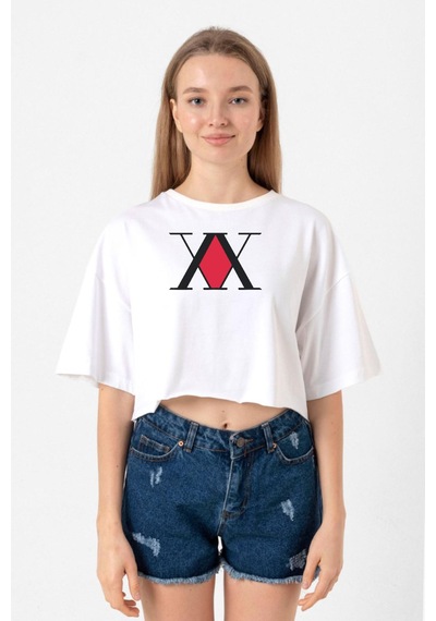 Hunter X Hunter Anime Logo Beyaz Kadın Crop Tshirt Beyaz