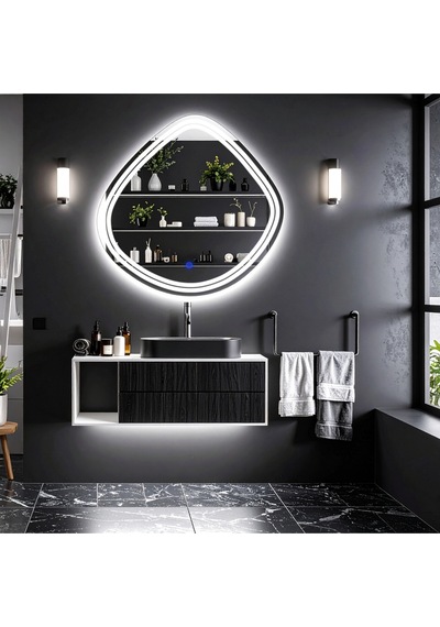 Nomari Beyaz Led'li Lazer Kumlamalı Lavabo & Banyo Aynası Dokunmatik Sensörlü 60 X 60