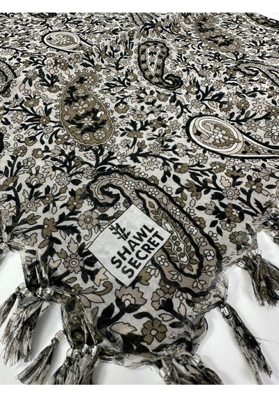 Shawl Secret Sökme Boncuklu Pamuk Yazma - 05868 Vizon-yeşil