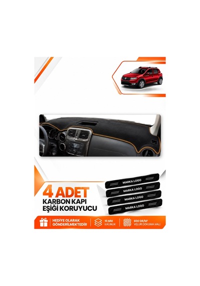 Dacıa Sandero Stepway 2015-2021 Uyumlu Ön Torpido Koruma Kılıfı Örtüsü - Siyah Kahverengi