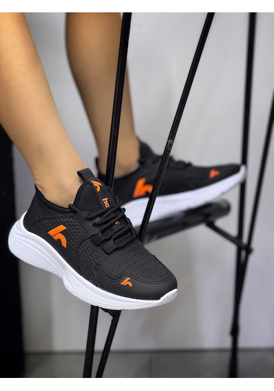 Bağcıklı Unisex Çocuk Spor Ayakkabısı-siyah-orange-322 Siyah - Turuncu