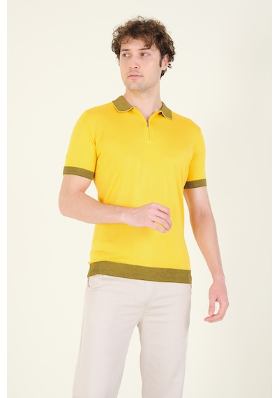 Giyim Dünyası Erkek Renkli Yaka Yarım Fermuarlı Polo Yaka Merserize T-shirt Sarı 001