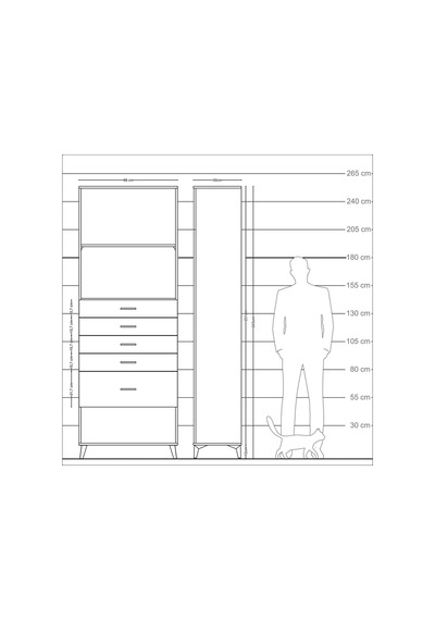 Arges Dolap 2 Raflı 5 Çekmeceli 88x30x243 Çam-çam Atlas Çam