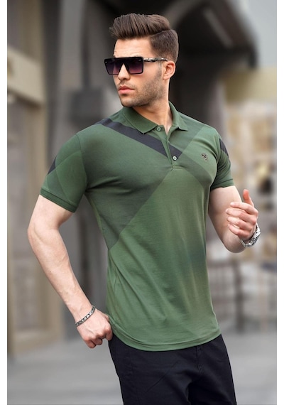 Madmext Haki Desenli Polo Yaka Erkek Tişört 6081-haki Haki