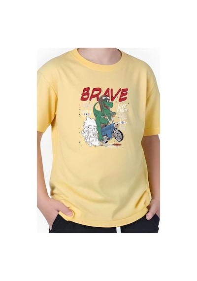 Panios Kids Brave Baskılı Erkek Çocuk Kısa Kollu Tişört Sarı