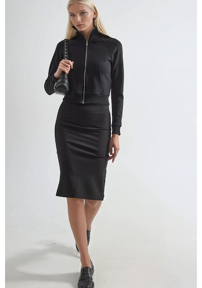 Hiccup Busem Pamuklu Cep Detaylı Fermuarlı Ceket Siyah
