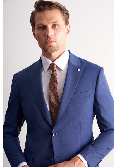 İmza Koyu Lacivert Kırlangıç Yaka Kendinden Desenli Esnek Bel Slim Fit 6 Drop Takım Elbise 1001255168 Koyu Lacivert