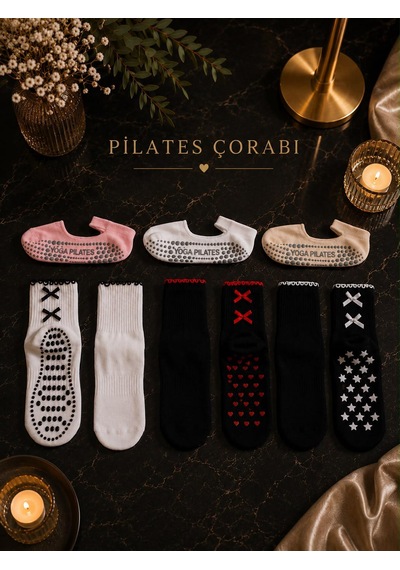 Çorap Vitrini Konfor, Esneklik Ve Şıklık: Kaymaz Tabanlı Karışık Model Pilates Ve Yoga Çorabı Set Siyah - Beyaz - Pembe