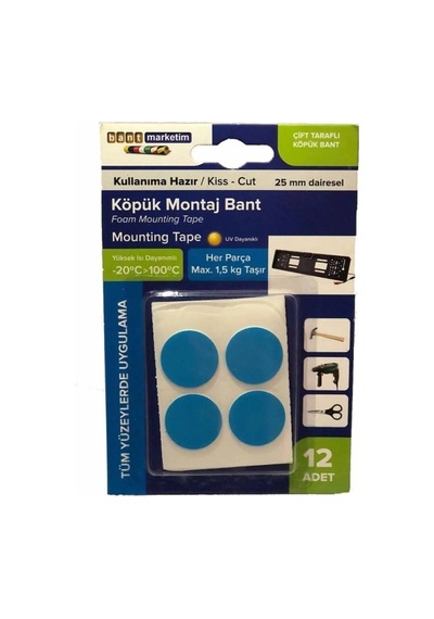 Köpük Çift Taraflı Beyaz Köpük Bant Montaj Bandı 12' Li Yuvarlak Bant Marketim