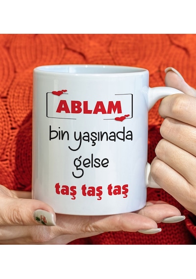 Bk Gift Ablam Bin Yaşınada Gelse Taş Tasarımlı Beyaz Kupa Bardak, Doğum Günü Hediyesi Kobitmeyencom34897 Bk Gift Renkli