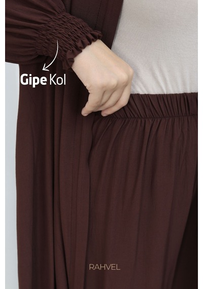 Rahvel Umre Takımı Viskon Kumaş Tunik Pantolon Bir Arada Terletmez İç Göstermez Acı Kahve Acı Kahverengi