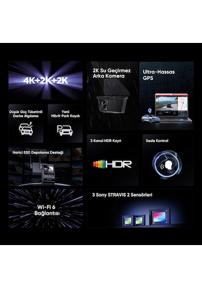 Viofo A329sw 3 Kameralı Ön+iç+arka Dış Su Geçirmez 4k+2k+2k Sony Starvıs 2 Sensör Gps'li Araç Kamerası