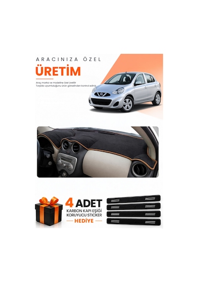 Nissan Micra March 2010-2016 Uyumlu Torpido Koruma Örtüsü Oto Kılıfı - Siyah Kahverengi