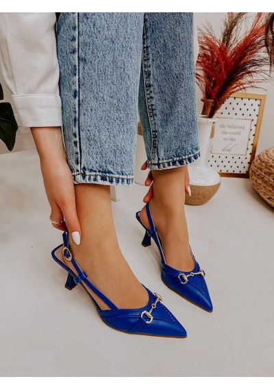 Ervanın Butiği Saks Mavi Deri Moss Toka Detay Kadın Stiletto-3654