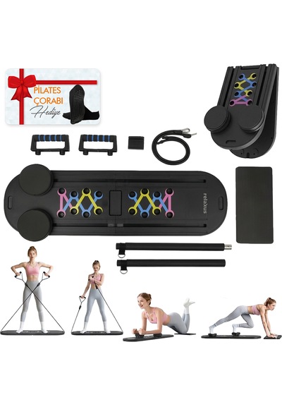 Çok Fonksiyonlu Pilates Fitness Tahtası Direnç Bant Ev Core Karın Kol Sırt Güçlendirme Egzersiz Siyah Renk Çorap Hediye