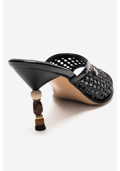Luvishoes Selvıan Siyah Örgü Kadın Boncuk Topuklu Terlik