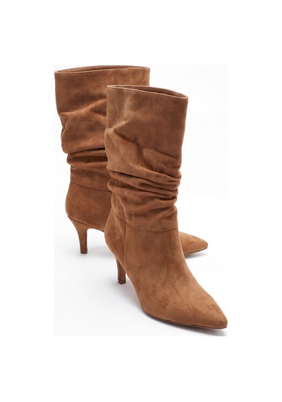 V.s.h Velvet Kama Kadın Süet Körüklü 7 Cm Topuklu Taba Yarım Çizme -2563